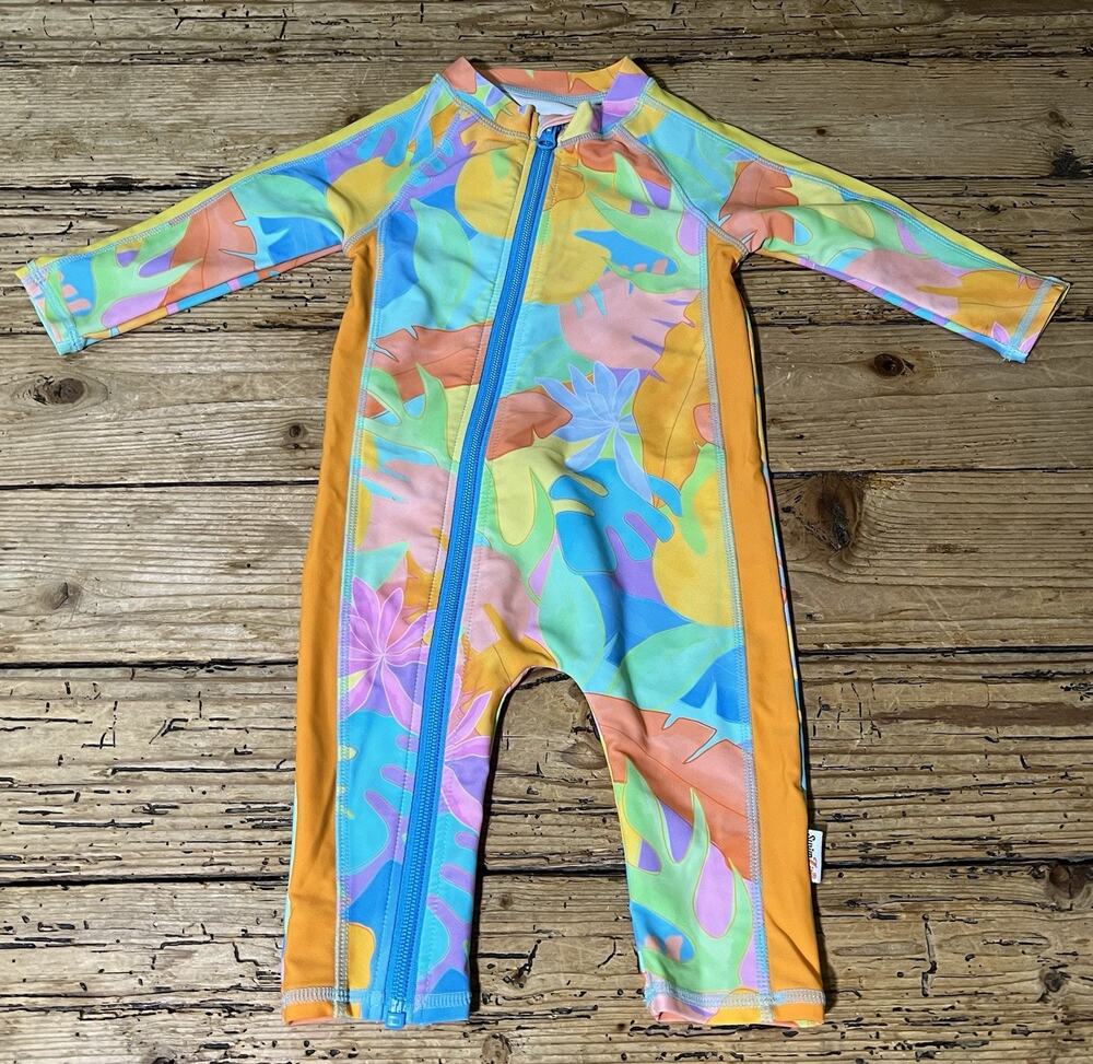Sun Suit Kids Size 6-12m Multicolor Palm Swimsuit NWOT